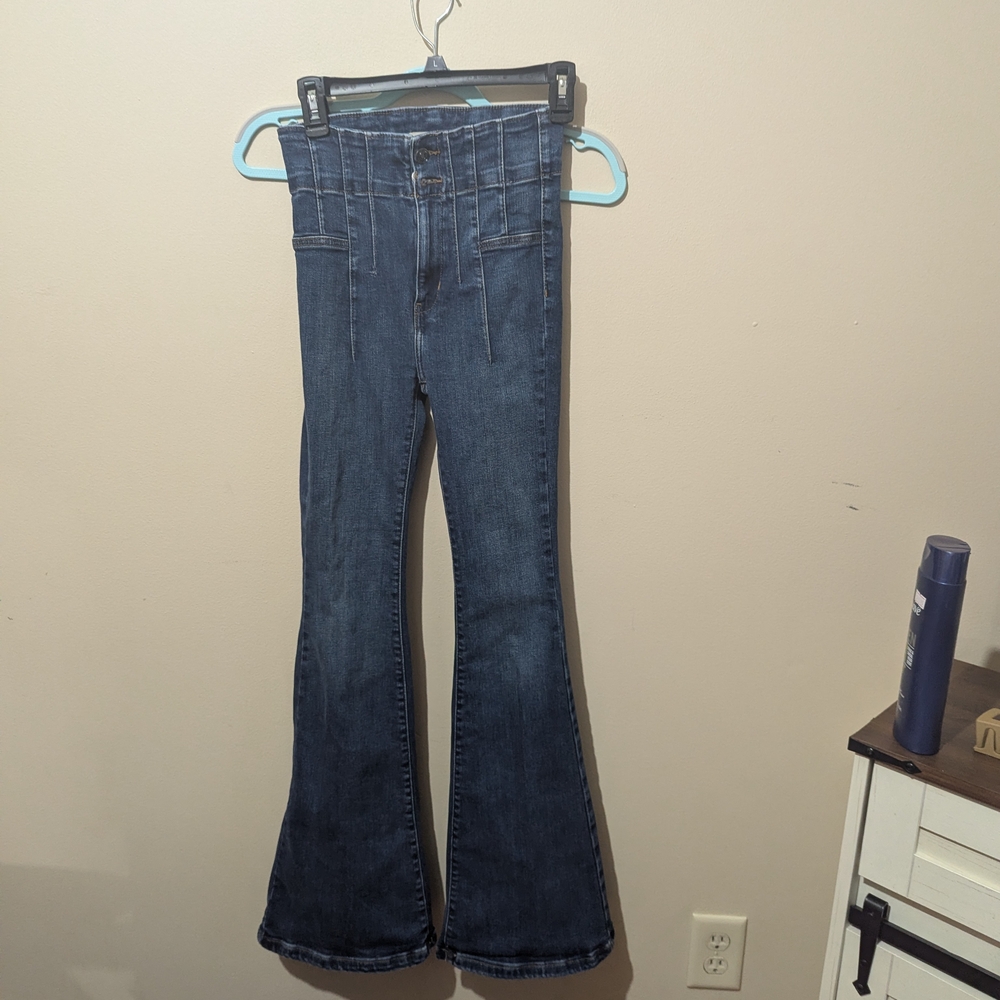 Free People Dark Wash High-Rise Flare Jeans